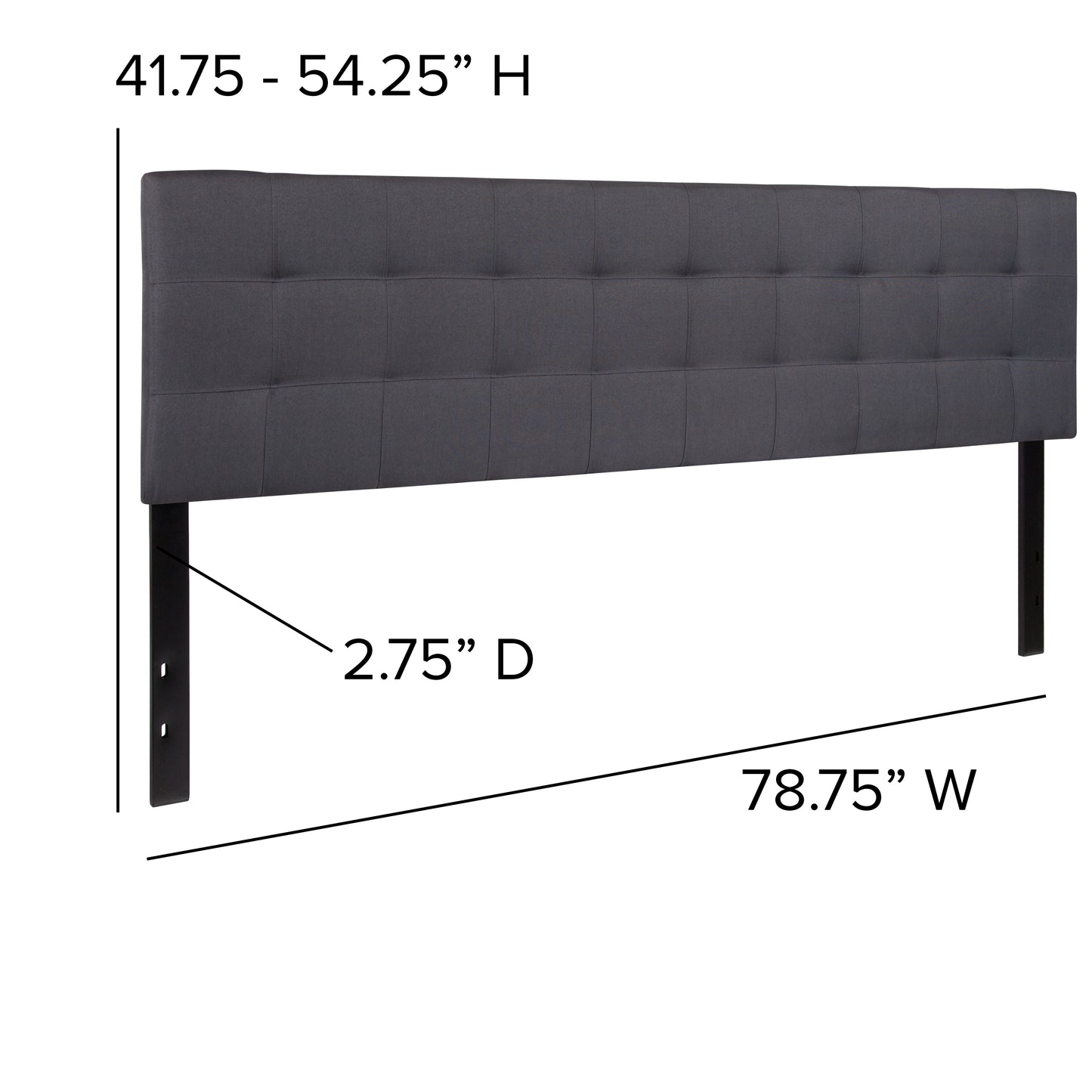 Bedford Tufted Upholstered King Size Headboard in Dark Gray Fabric Dark Gray