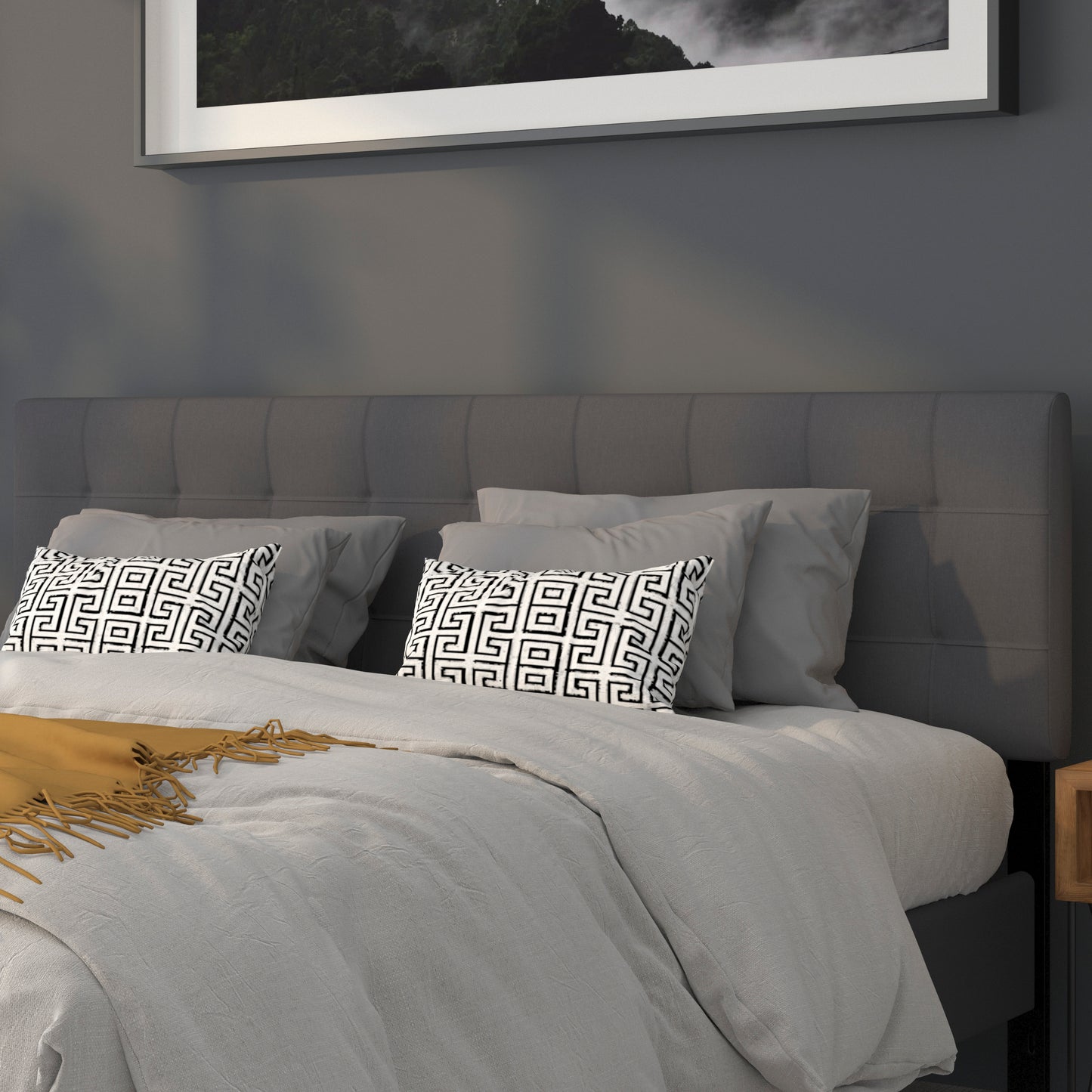 Bedford Tufted Upholstered King Size Headboard in Dark Gray Fabric Dark Gray