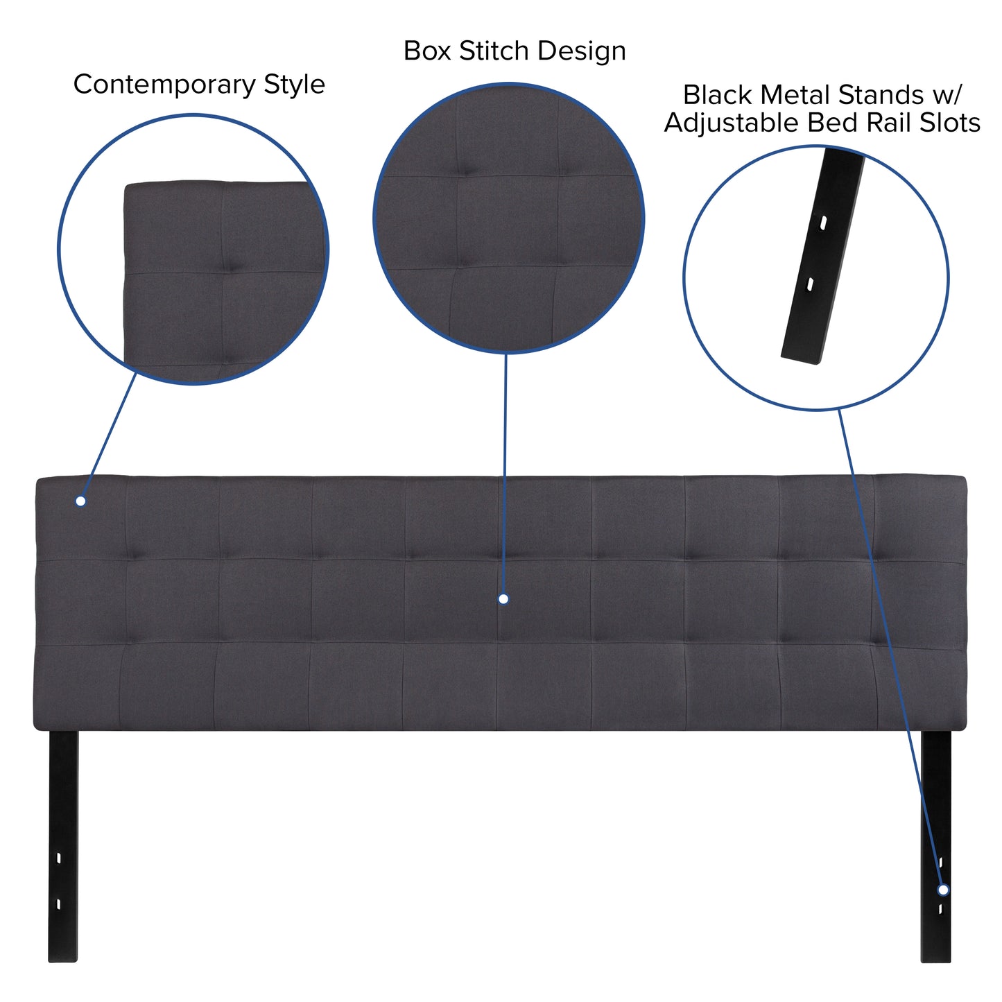 Bedford Tufted Upholstered King Size Headboard in Dark Gray Fabric Dark Gray