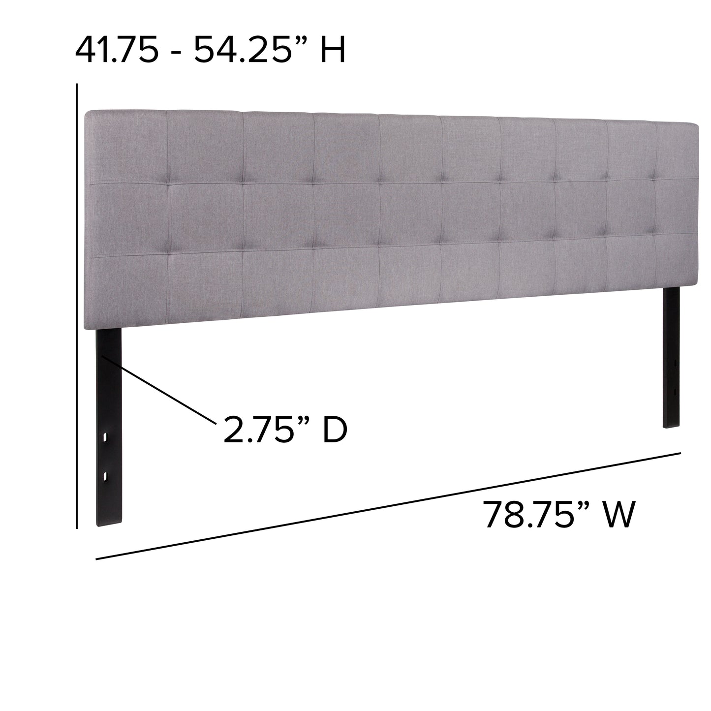 Bedford Tufted Upholstered King Size Headboard in Light Gray Fabric Light Gray