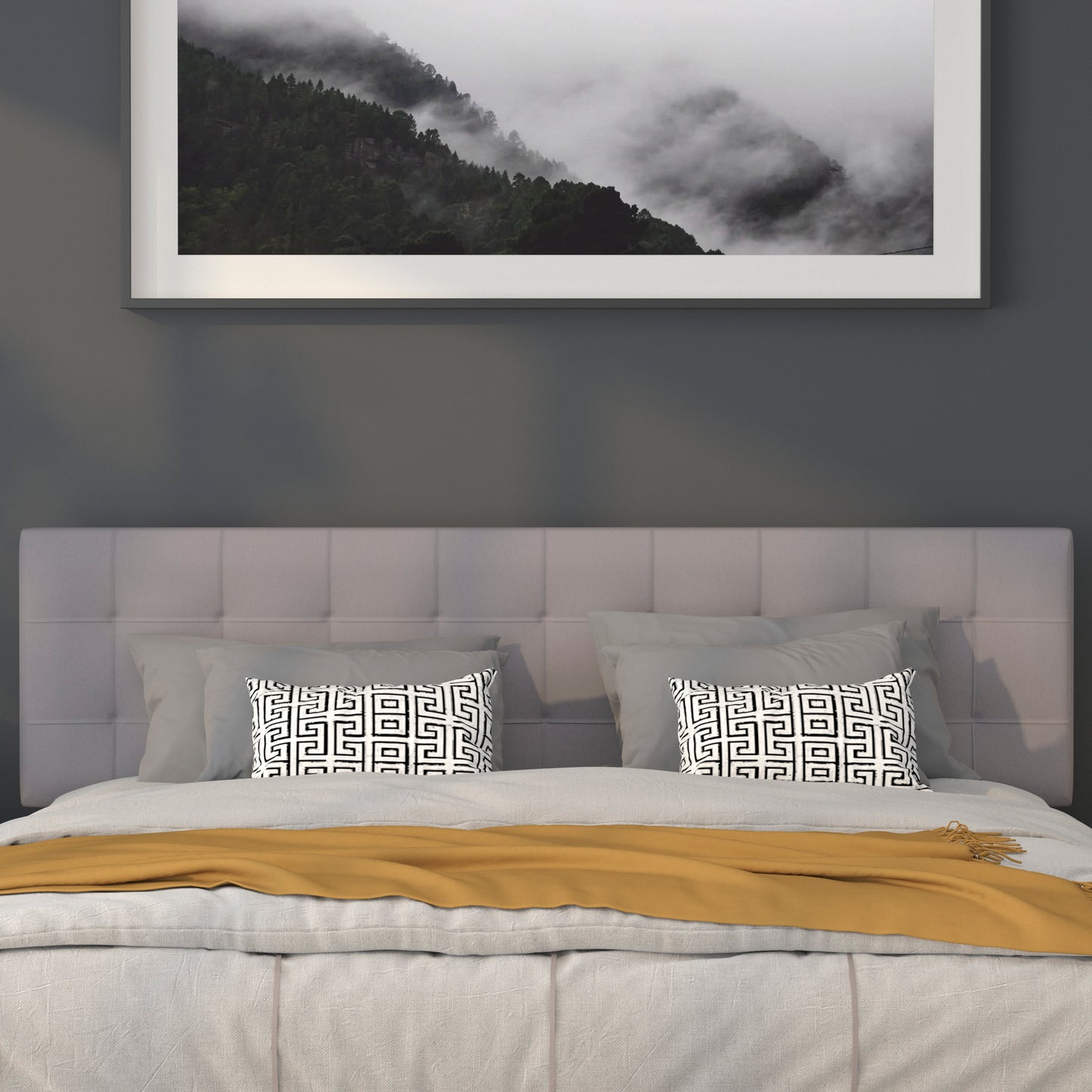 Bedford Tufted Upholstered King Size Headboard in Light Gray Fabric Light Gray