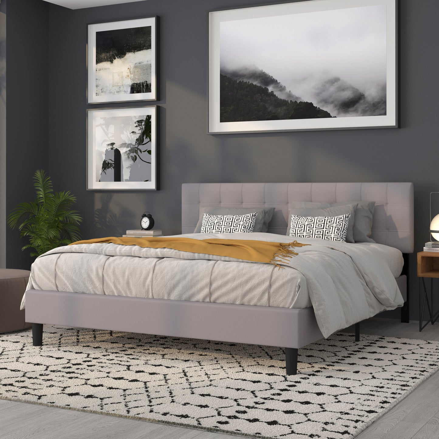 Bedford Tufted Upholstered King Size Headboard in Light Gray Fabric Light Gray