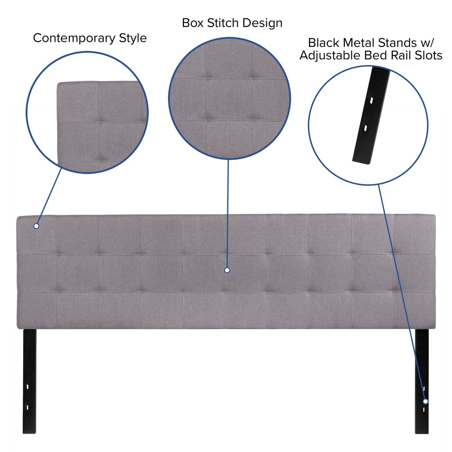 Bedford Tufted Upholstered King Size Headboard in Light Gray Fabric Light Gray