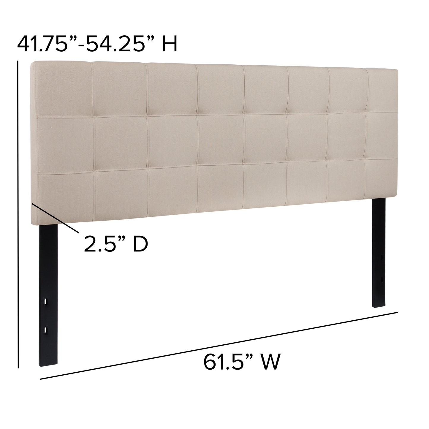 Bedford Tufted Upholstered Queen Size Headboard in Beige Fabric Beige