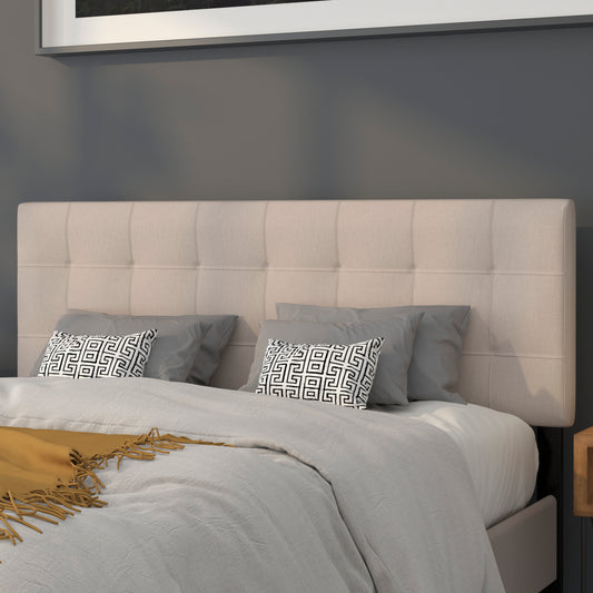 Bedford Tufted Upholstered Queen Size Headboard in Beige Fabric Beige HG-HB1704-Q-B-GG