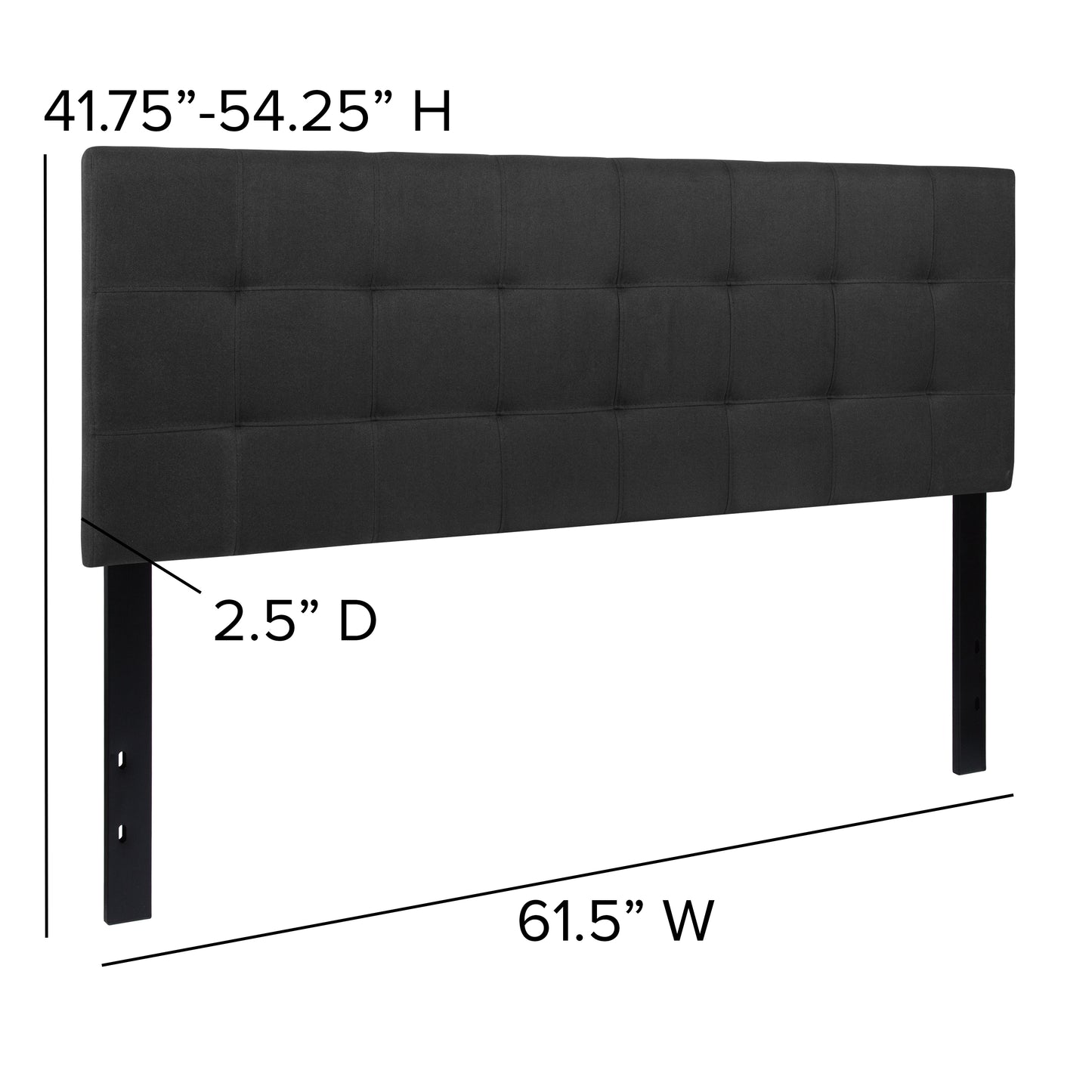Bedford Tufted Upholstered Queen Size Headboard in Black Fabric Black