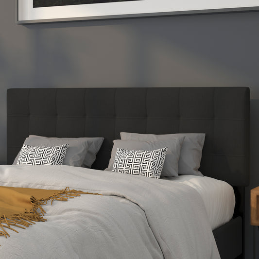 Bedford Tufted Upholstered Queen Size Headboard in Black Fabric Black HG-HB1704-Q-BK-GG