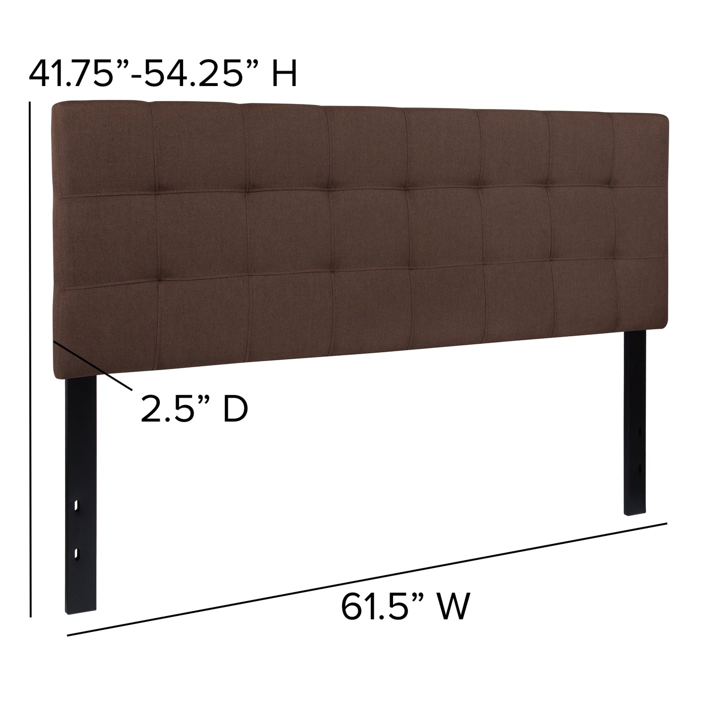 Bedford Tufted Upholstered Queen Size Headboard in Dark Brown Fabric Dark Brown