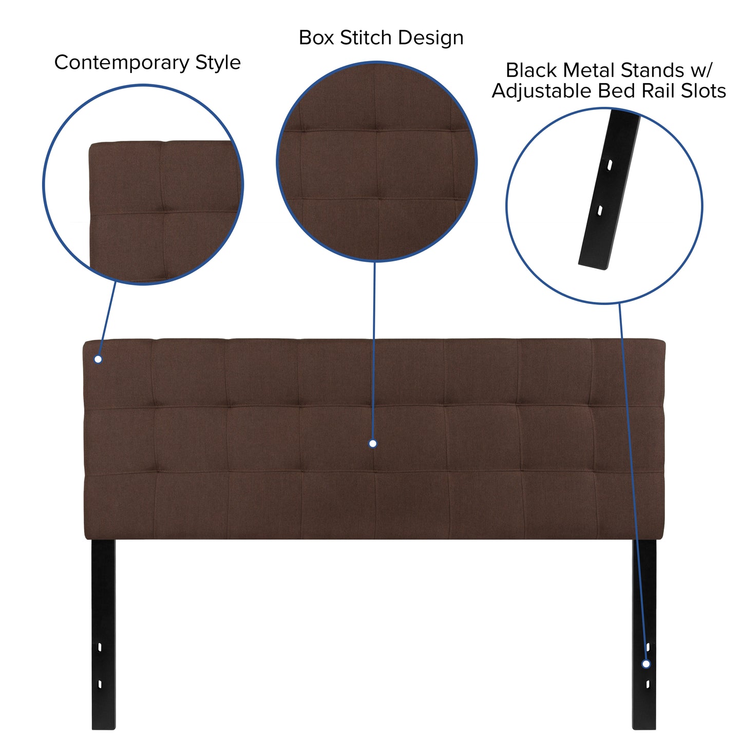 Bedford Tufted Upholstered Queen Size Headboard in Dark Brown Fabric Dark Brown