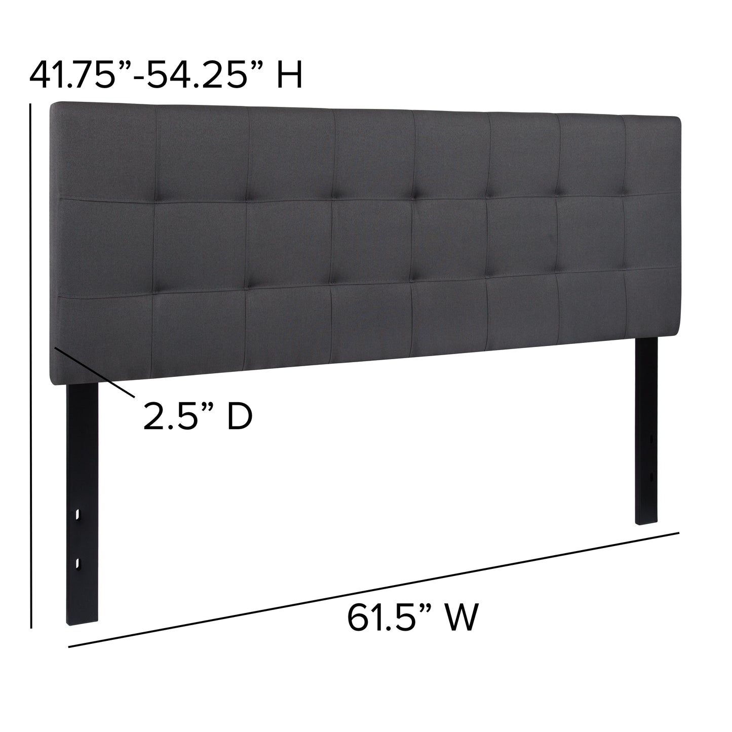 Bedford Tufted Upholstered Queen Size Headboard in Dark Gray Fabric Dark Gray