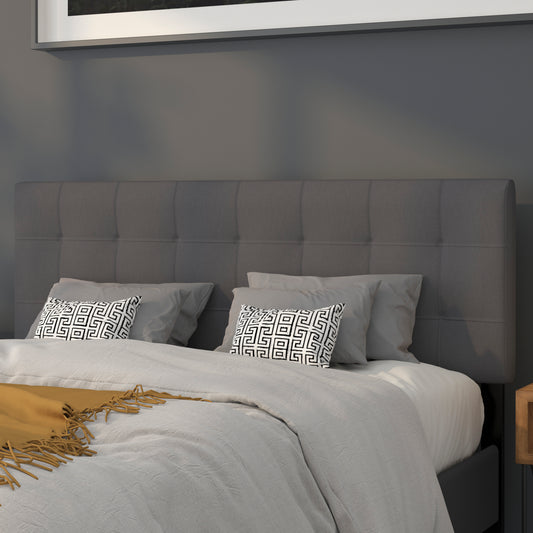 Bedford Tufted Upholstered Queen Size Headboard in Dark Gray Fabric Dark Gray HG-HB1704-Q-DG-GG