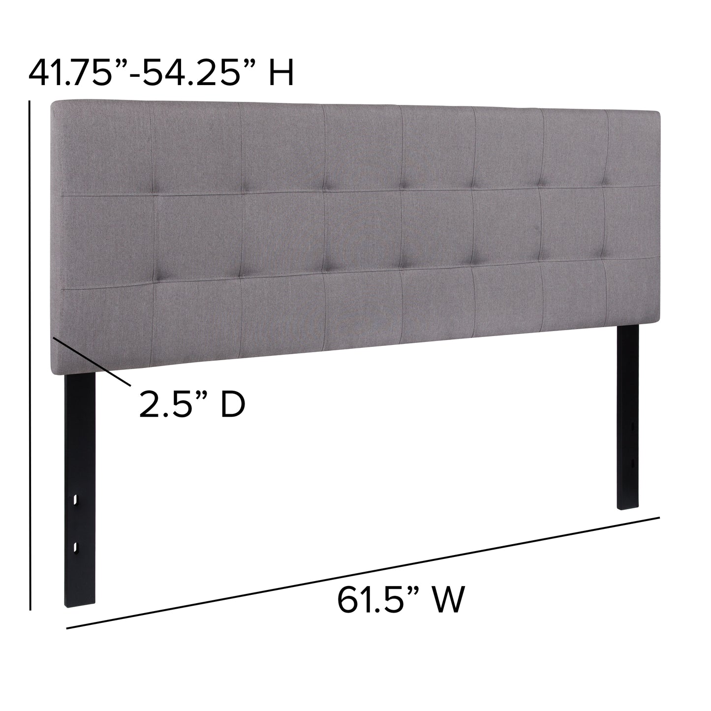 Bedford Tufted Upholstered Queen Size Headboard in Light Gray Fabric Light Gray