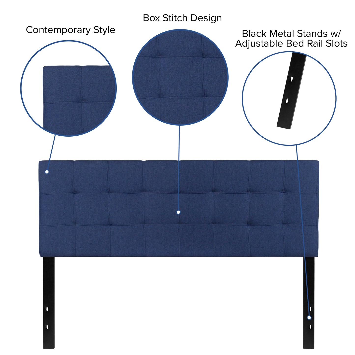 Bedford Tufted Upholstered Queen Size Headboard in Navy Fabric Navy