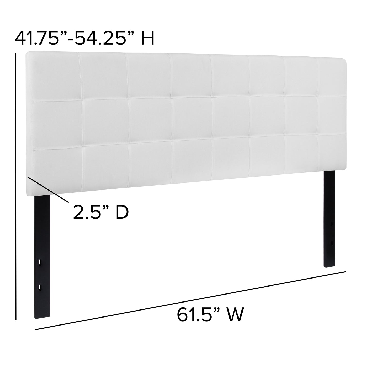 Bedford Tufted Upholstered Queen Size Headboard in White Fabric White