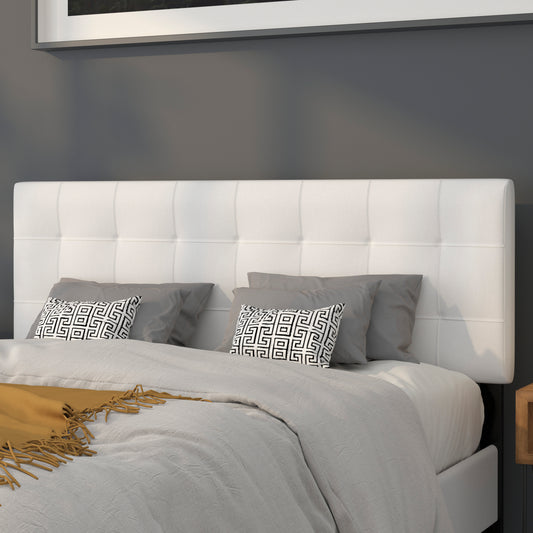 Bedford Tufted Upholstered Queen Size Headboard in White Fabric White HG-HB1704-Q-W-GG
