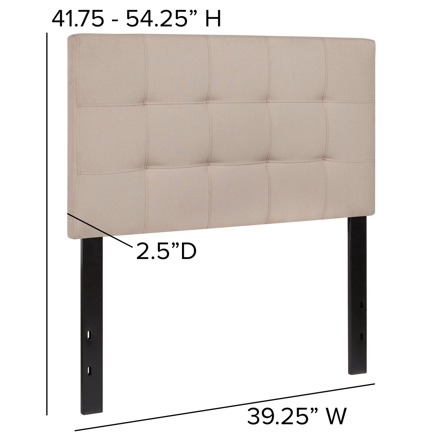 Bedford Tufted Upholstered Twin Size Headboard in Beige Fabric Beige