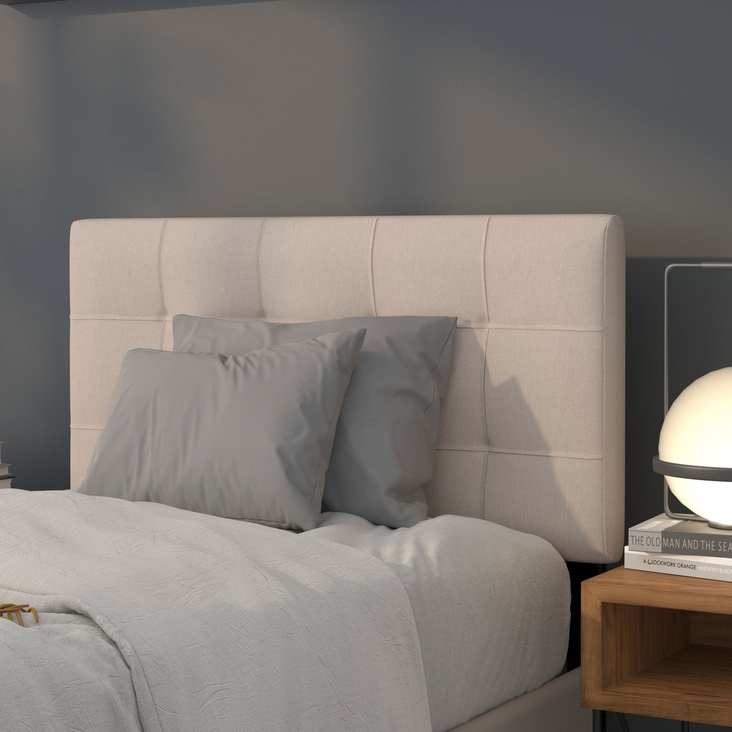 Bedford Tufted Upholstered Twin Size Headboard in Beige Fabric Beige