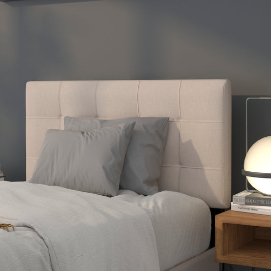 Bedford Tufted Upholstered Twin Size Headboard in Beige Fabric Beige HG-HB1704-T-B-GG