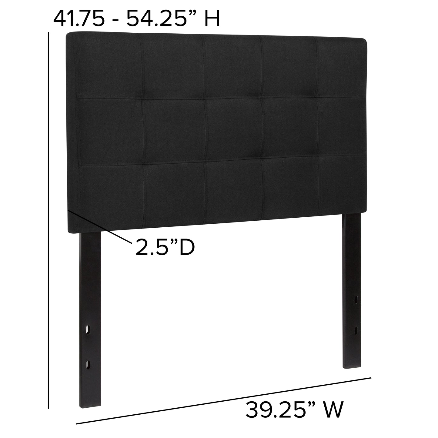 Bedford Tufted Upholstered Twin Size Headboard in Black Fabric Black