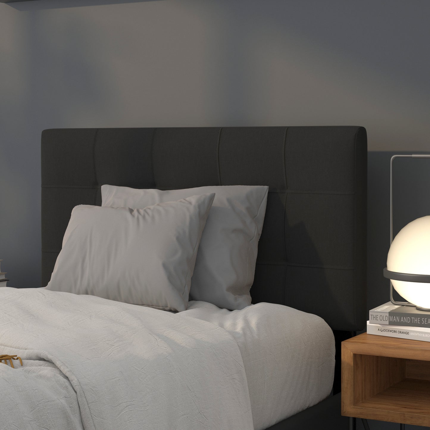 Bedford Tufted Upholstered Twin Size Headboard in Black Fabric Black