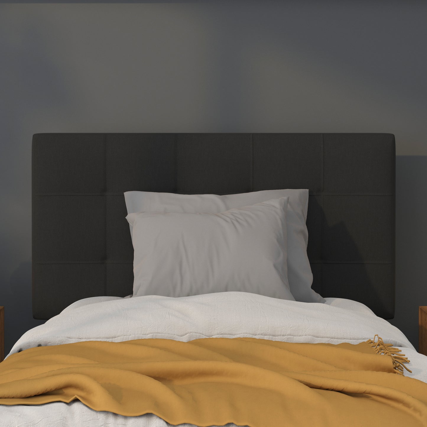 Bedford Tufted Upholstered Twin Size Headboard in Black Fabric Black