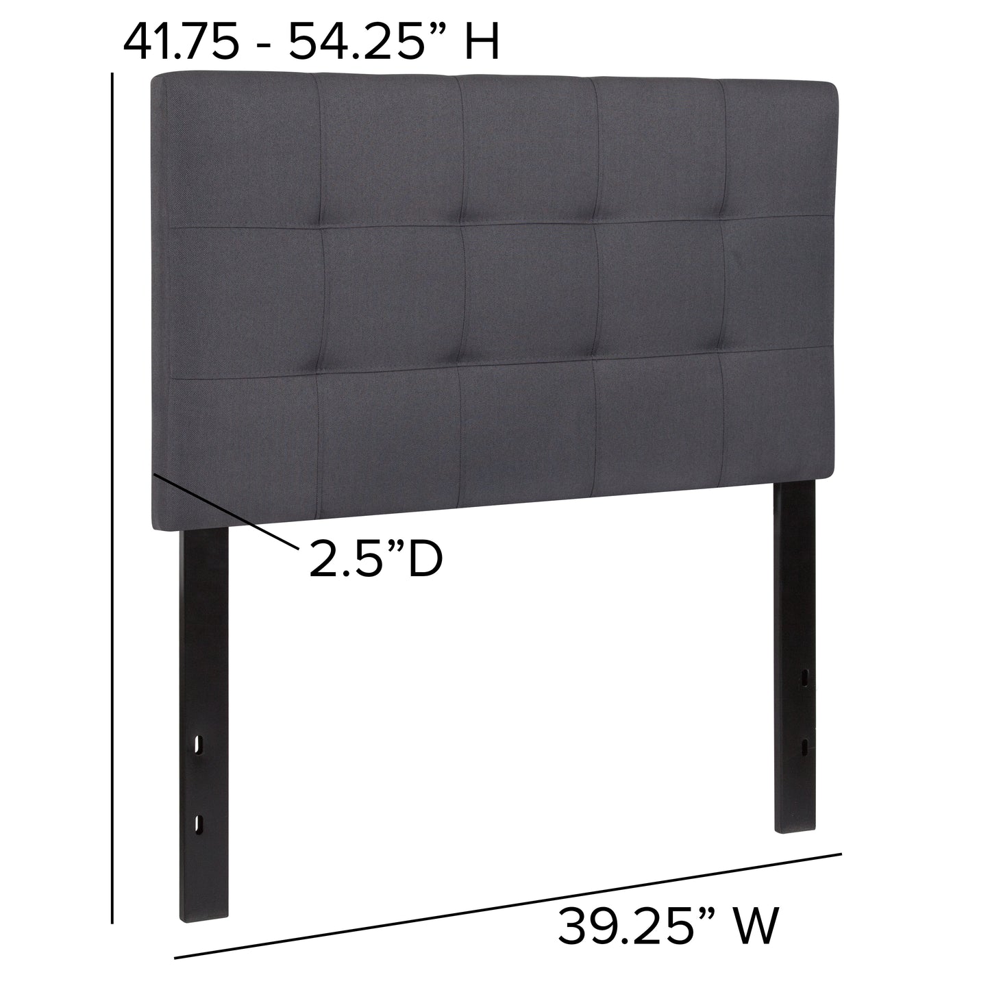Bedford Tufted Upholstered Twin Size Headboard in Dark Gray Fabric Dark Gray