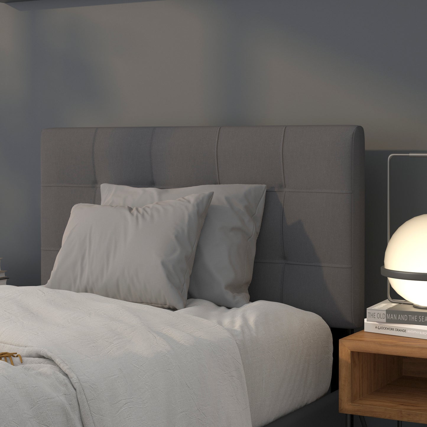Bedford Tufted Upholstered Twin Size Headboard in Dark Gray Fabric Dark Gray
