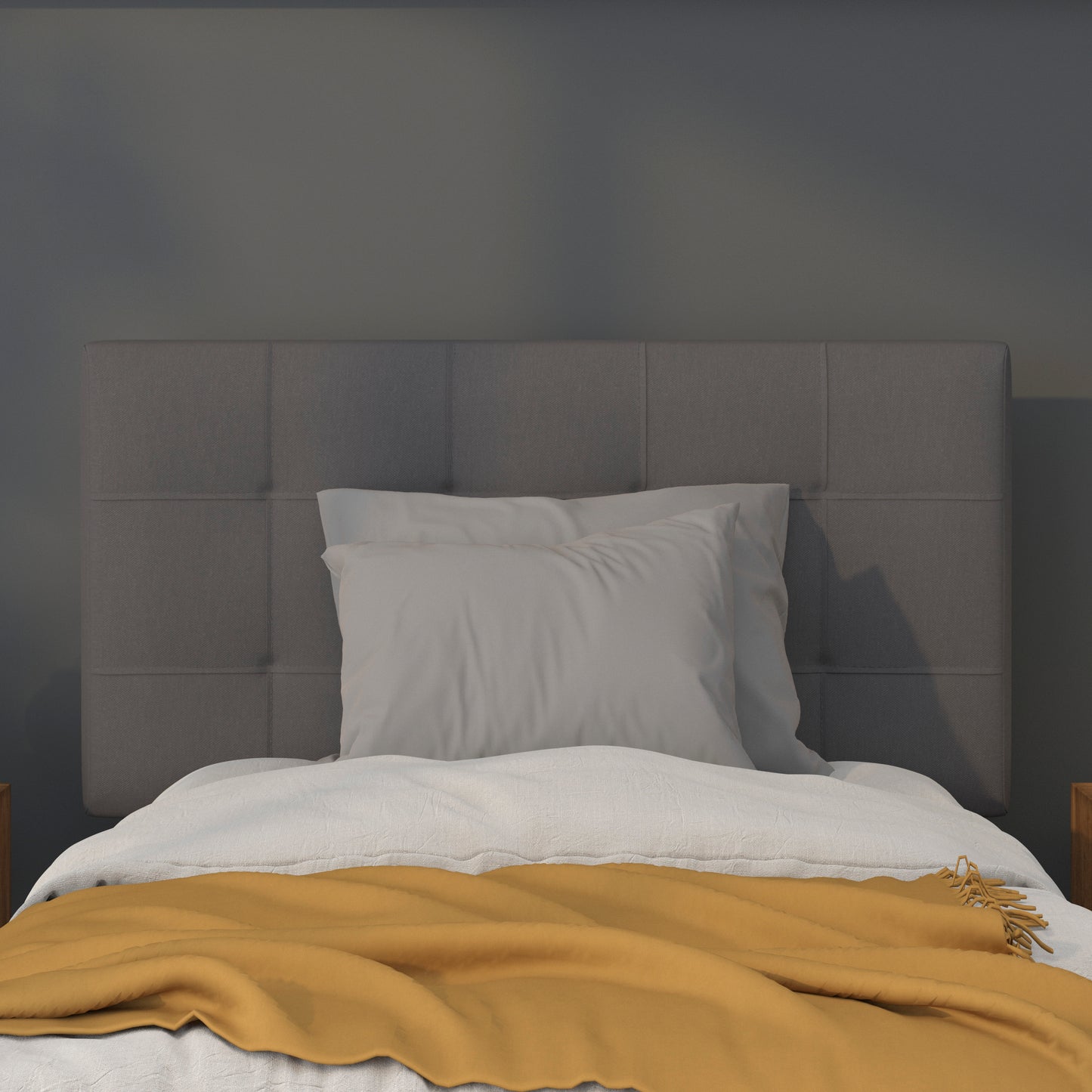 Bedford Tufted Upholstered Twin Size Headboard in Dark Gray Fabric Dark Gray
