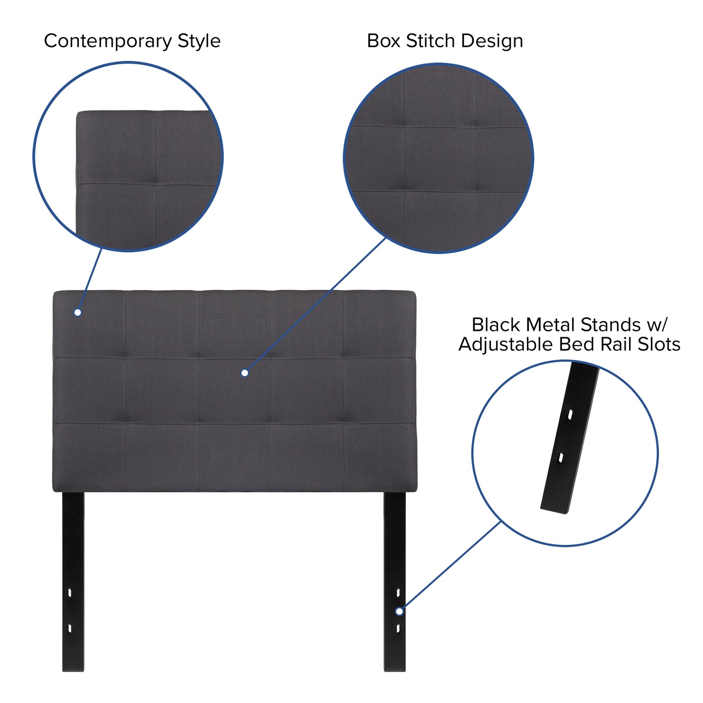 Bedford Tufted Upholstered Twin Size Headboard in Dark Gray Fabric Dark Gray
