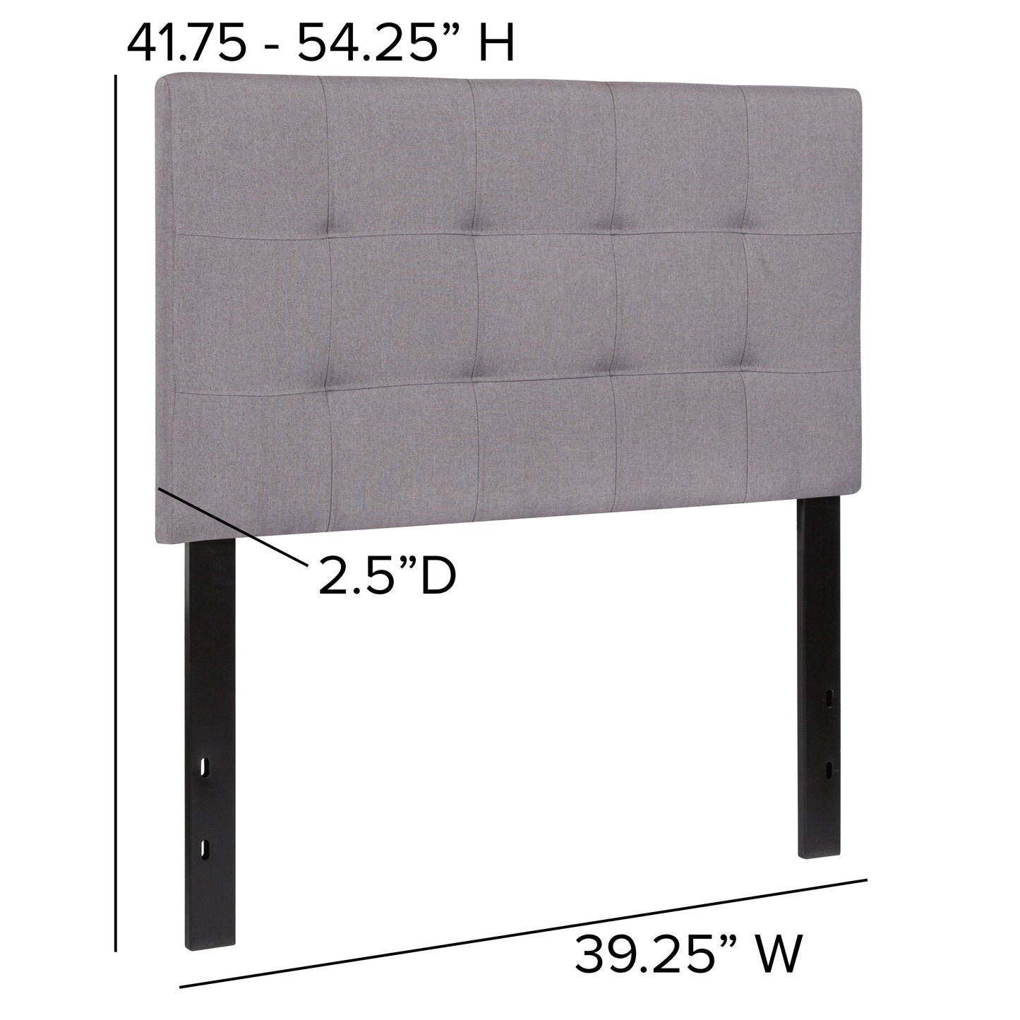 Bedford Tufted Upholstered Twin Size Headboard in Light Gray Fabric Light Gray