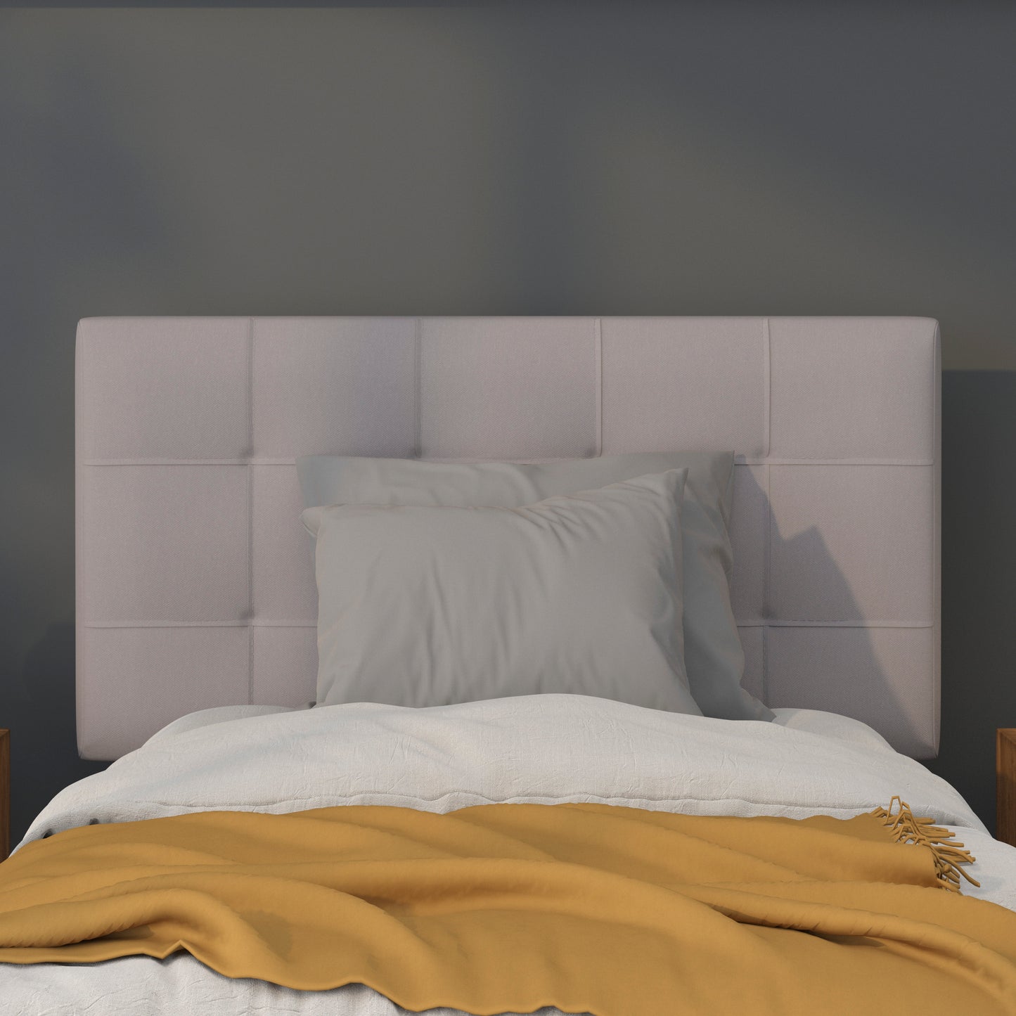 Bedford Tufted Upholstered Twin Size Headboard in Light Gray Fabric Light Gray