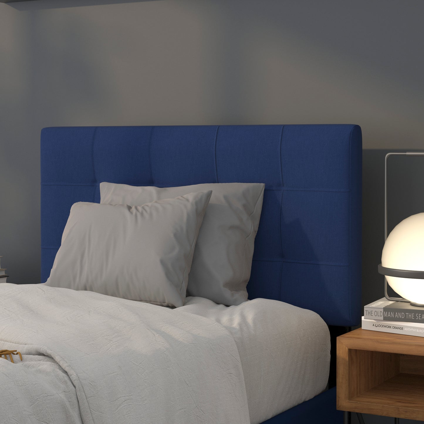 Bedford Tufted Upholstered Twin Size Headboard in Navy Fabric Navy