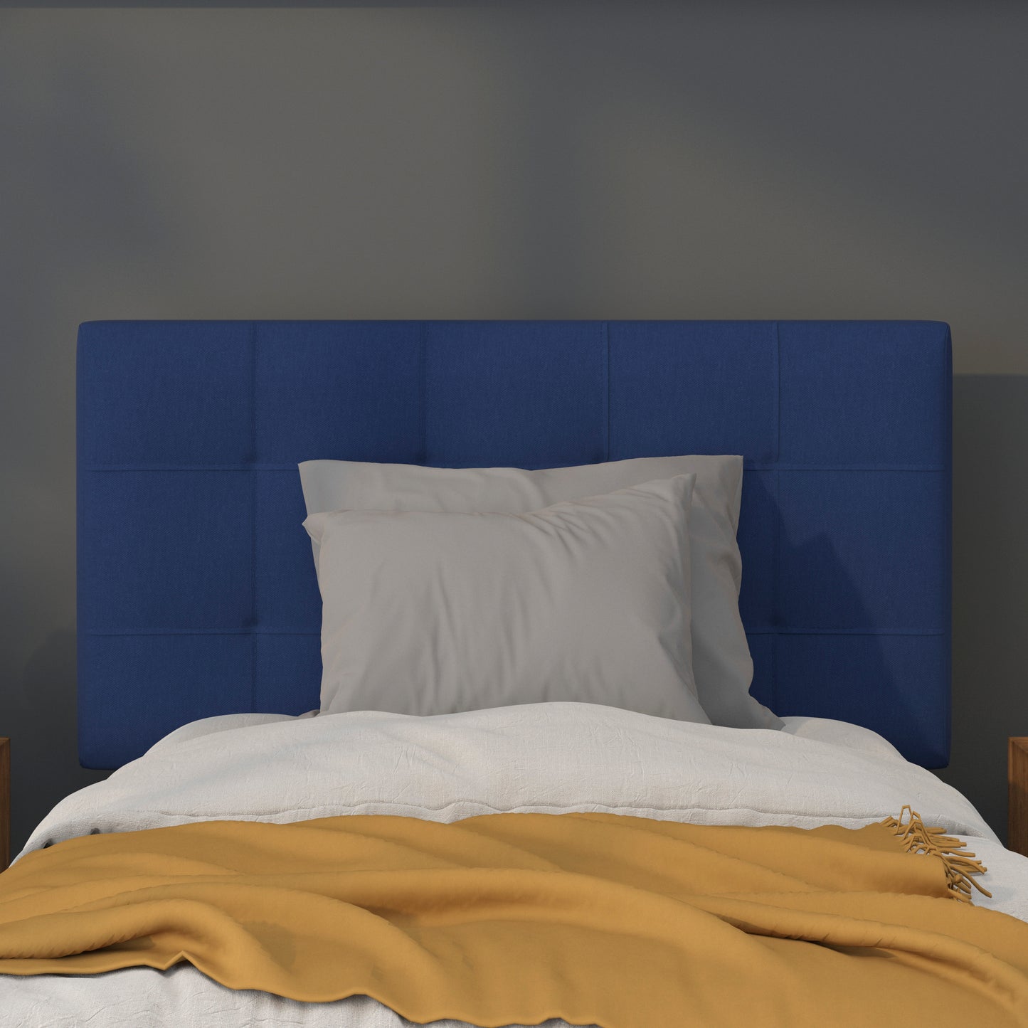 Bedford Tufted Upholstered Twin Size Headboard in Navy Fabric Navy