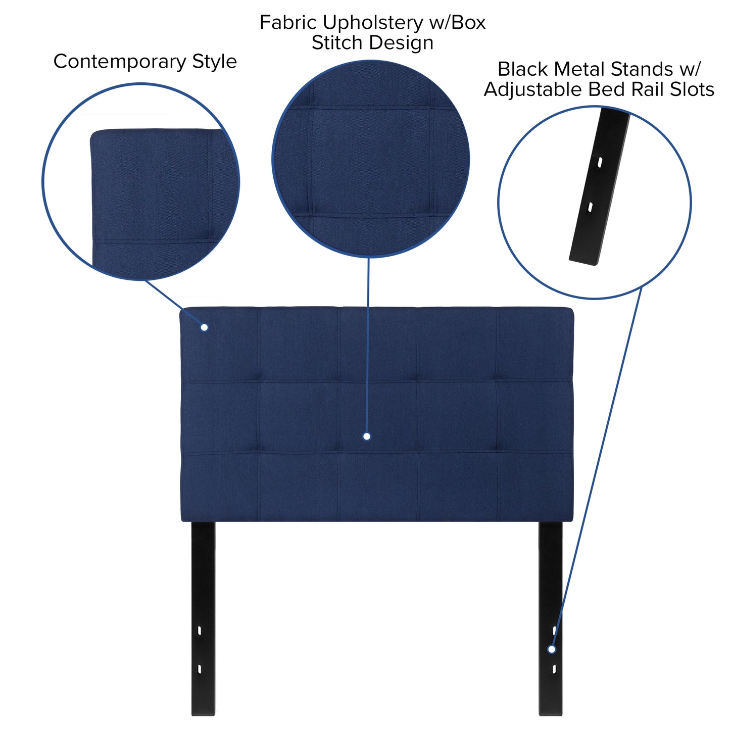 Bedford Tufted Upholstered Twin Size Headboard in Navy Fabric Navy