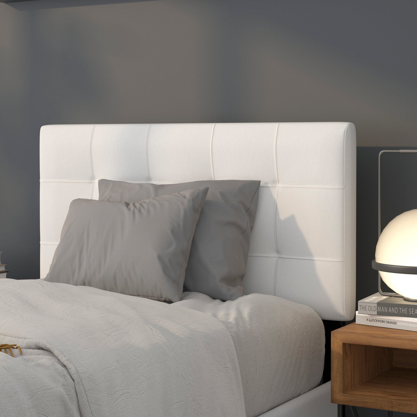 Bedford Tufted Upholstered Twin Size Headboard in White Fabric White