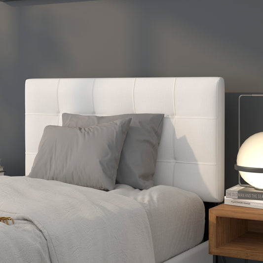 Bedford Tufted Upholstered Twin Size Headboard in White Fabric White HG-HB1704-T-W-GG