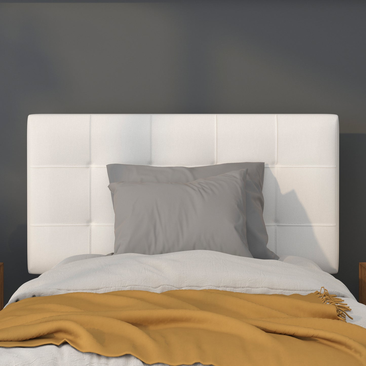 Bedford Tufted Upholstered Twin Size Headboard in White Fabric White