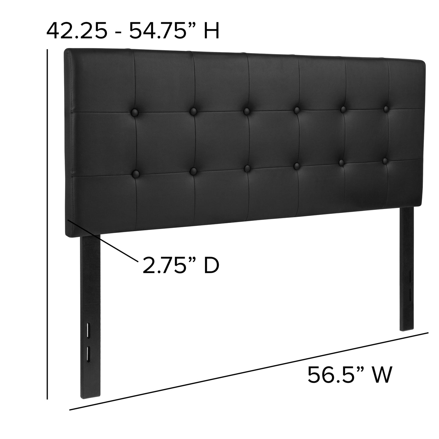 Lennox Tufted Upholstered Full Size Headboard in Black Vinyl Black