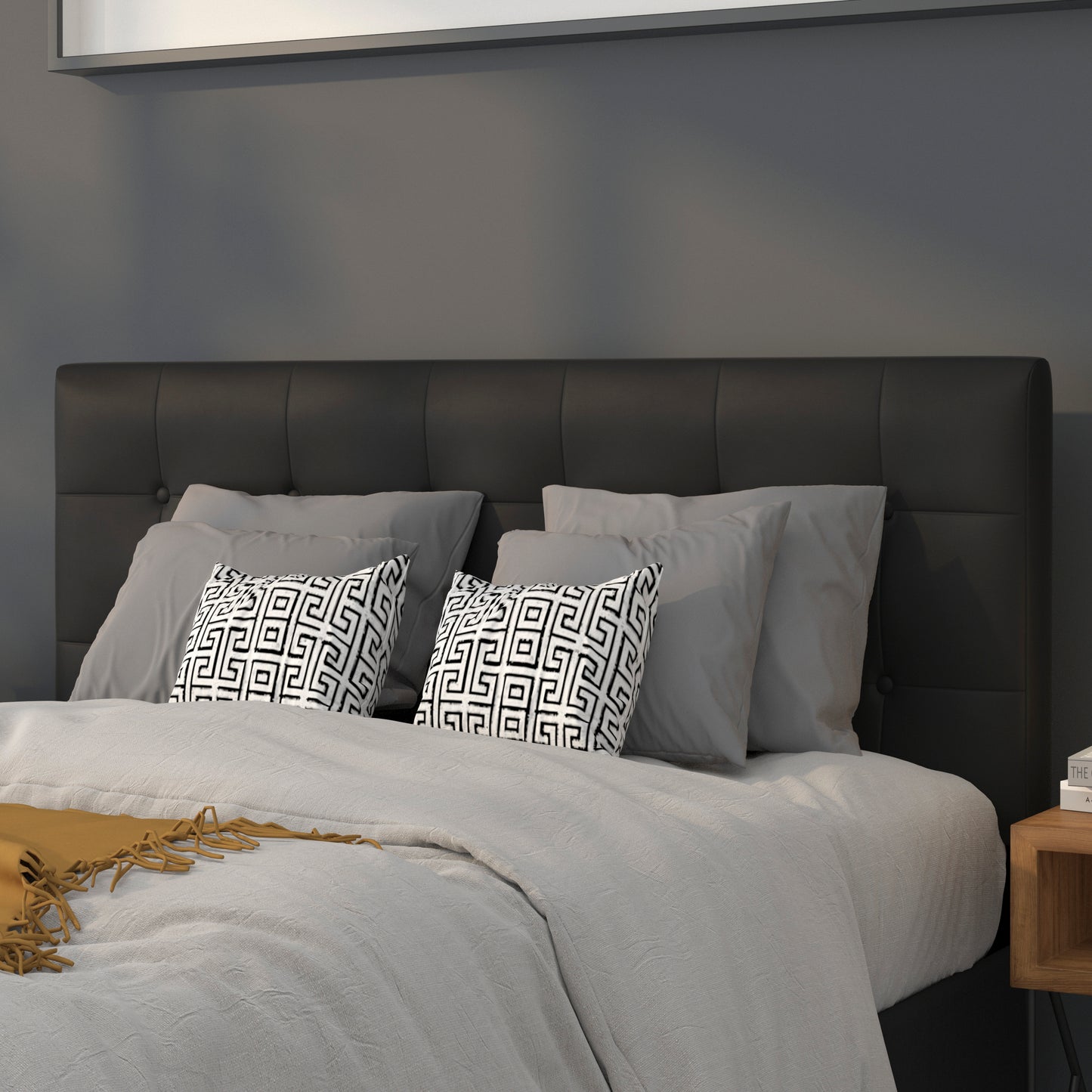 Lennox Tufted Upholstered Full Size Headboard in Black Vinyl Black
