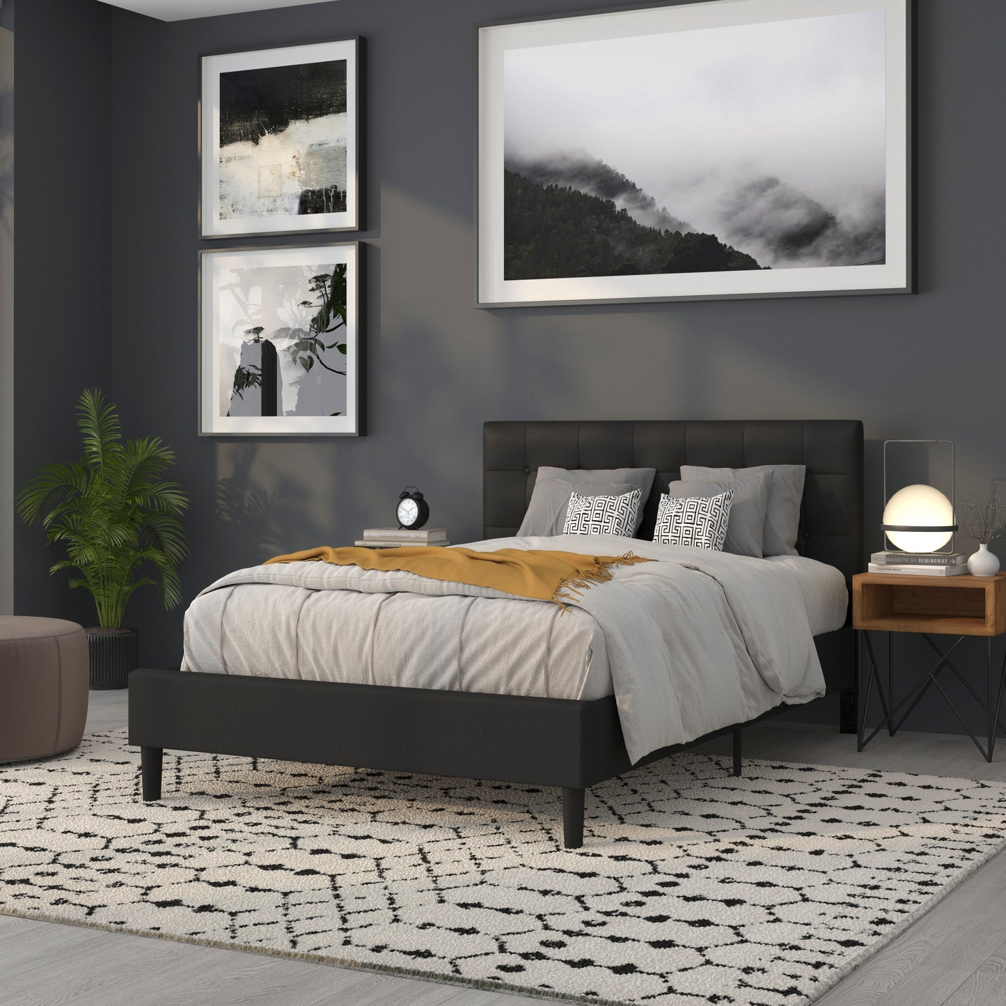 Lennox Tufted Upholstered Full Size Headboard in Black Vinyl Black