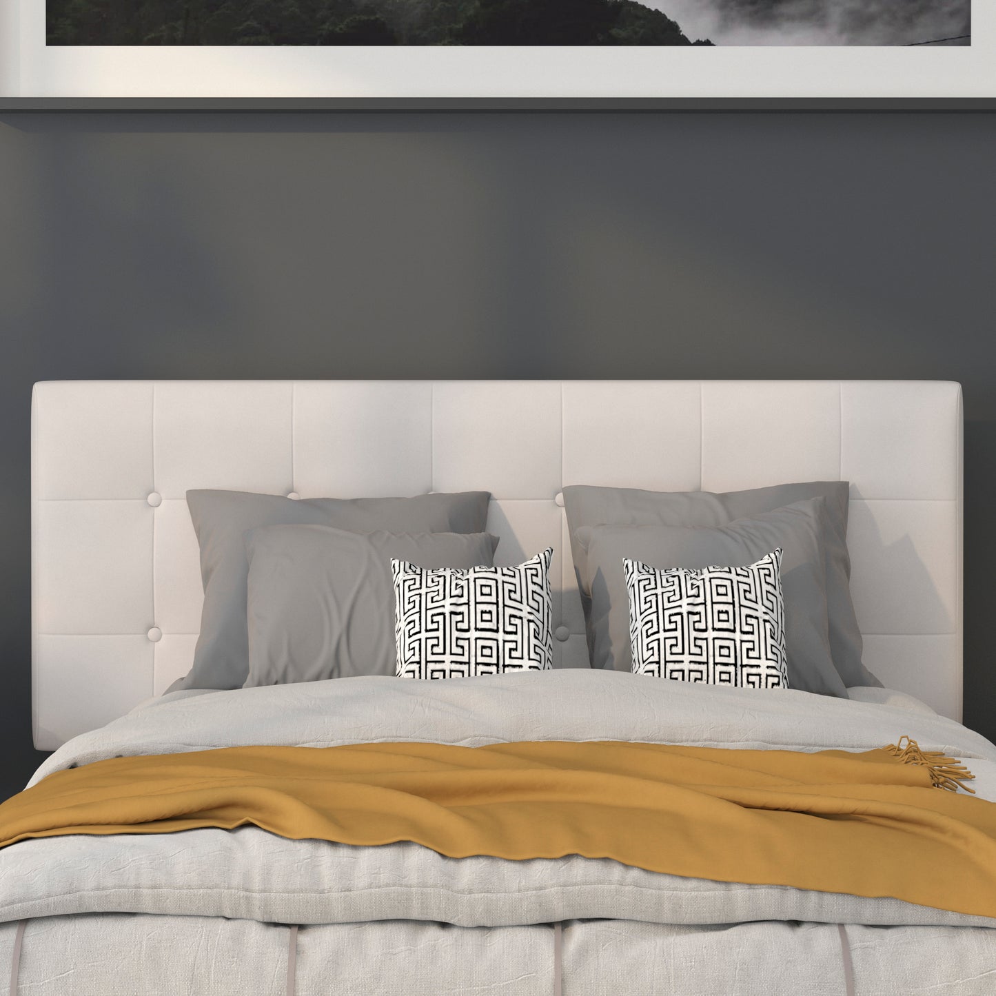 Lennox Tufted Upholstered Full Size Headboard in White Vinyl White