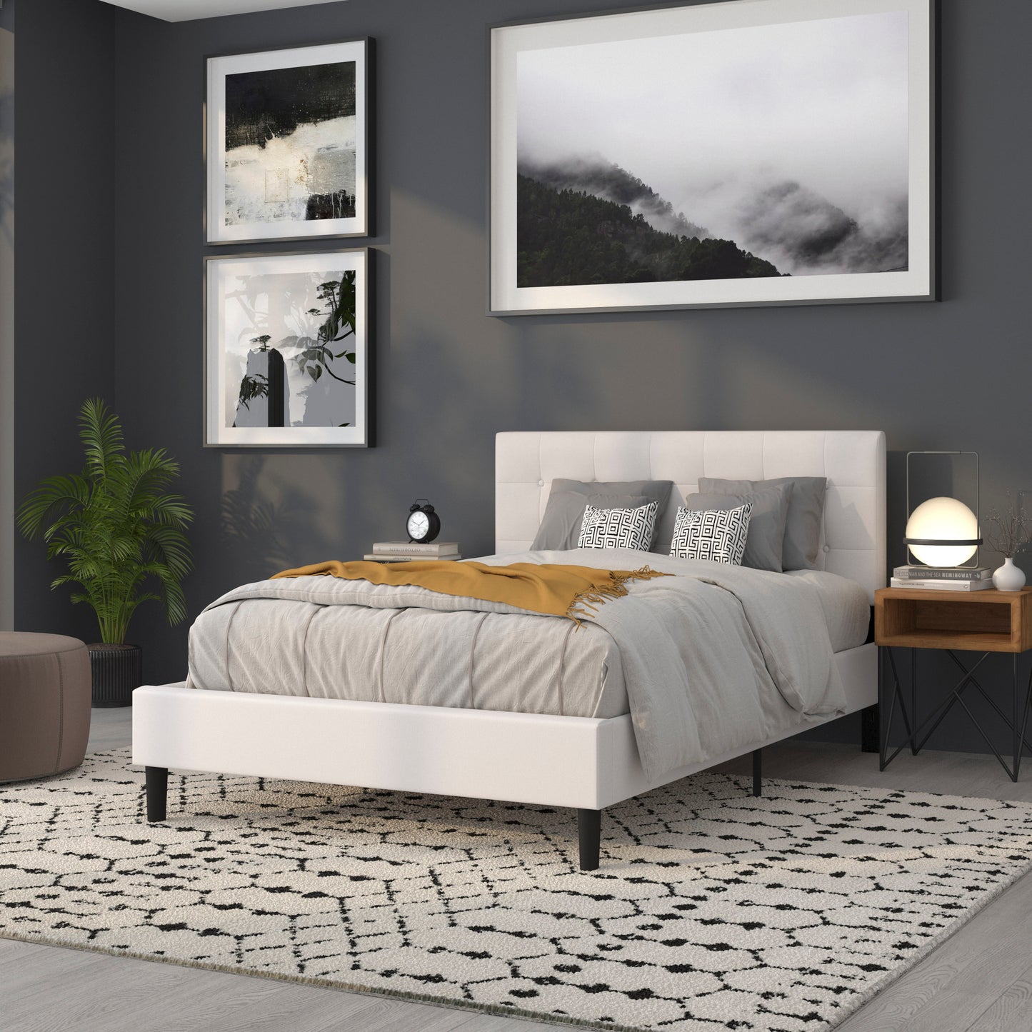 Lennox Tufted Upholstered Full Size Headboard in White Vinyl White