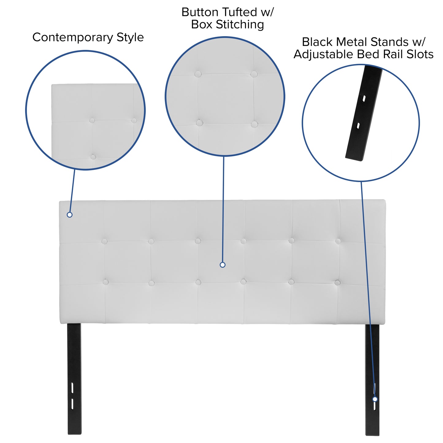 Lennox Tufted Upholstered Full Size Headboard in White Vinyl White