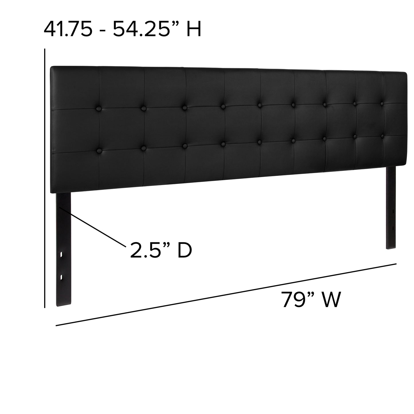 Lennox Tufted Upholstered King Size Headboard in Black Vinyl Black