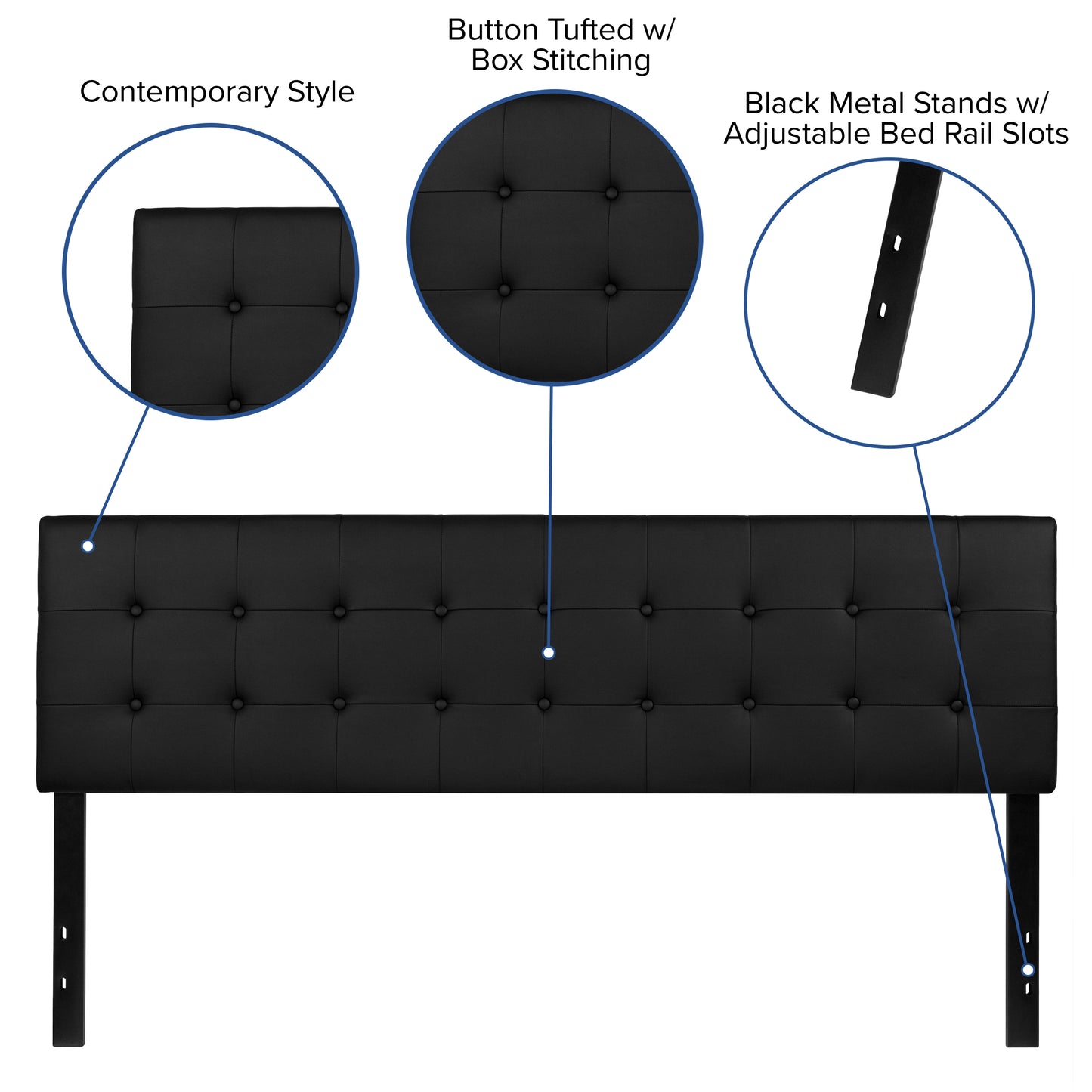Lennox Tufted Upholstered King Size Headboard in Black Vinyl Black
