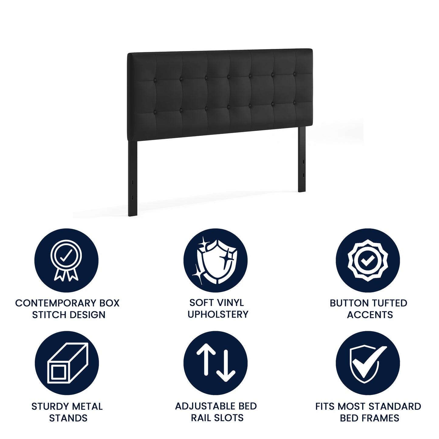 Lennox Tufted Upholstered Queen Size Headboard in Black Vinyl Black