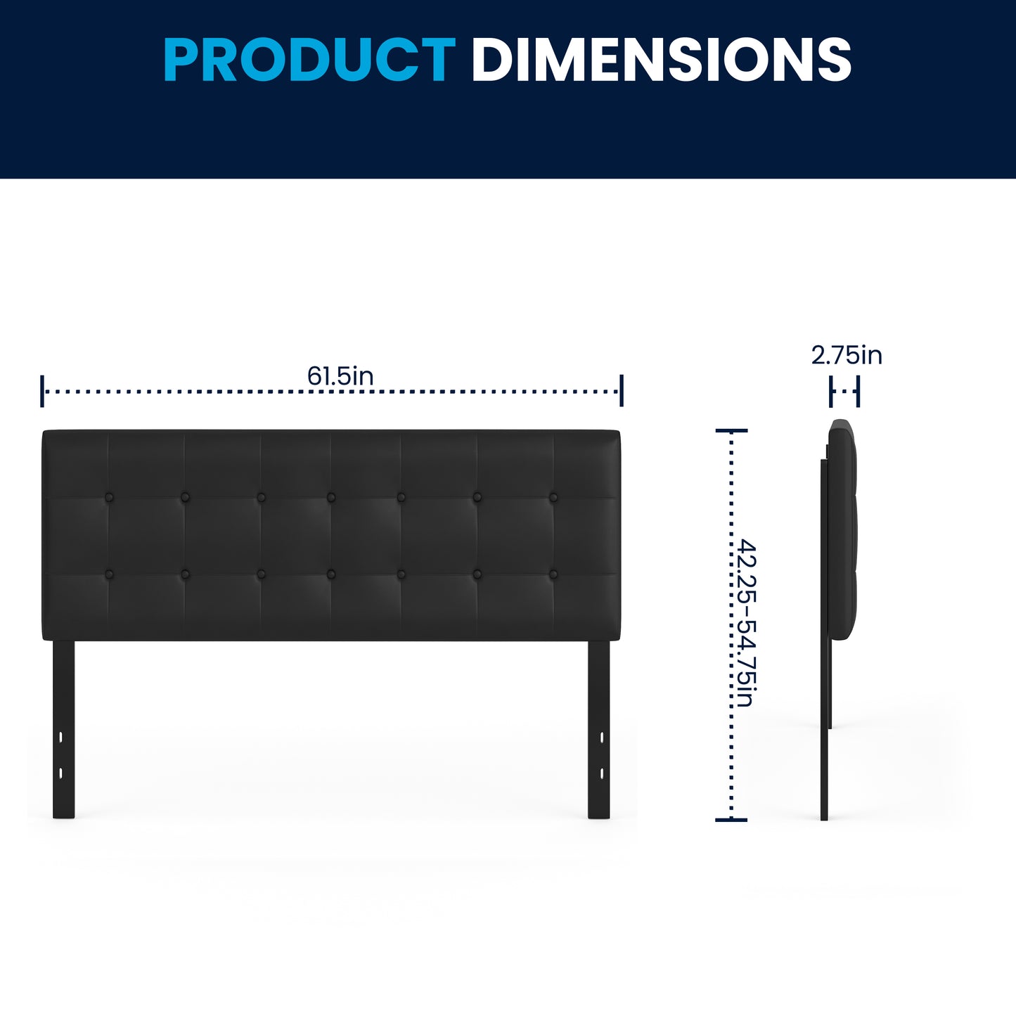 Lennox Tufted Upholstered Queen Size Headboard in Black Vinyl Black