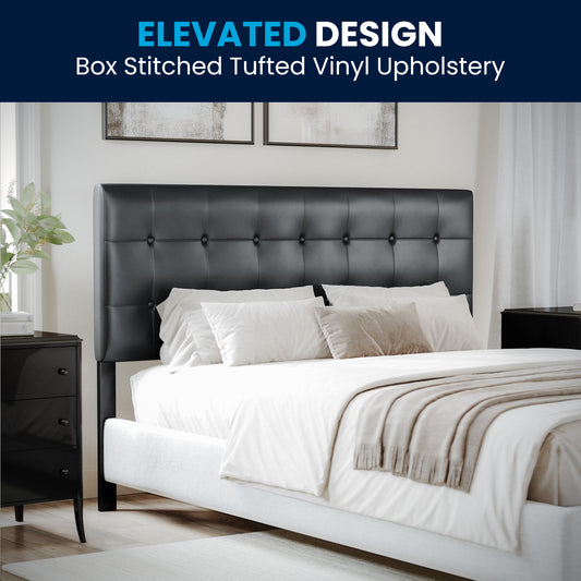 Lennox Tufted Upholstered Queen Size Headboard in Black Vinyl Black
