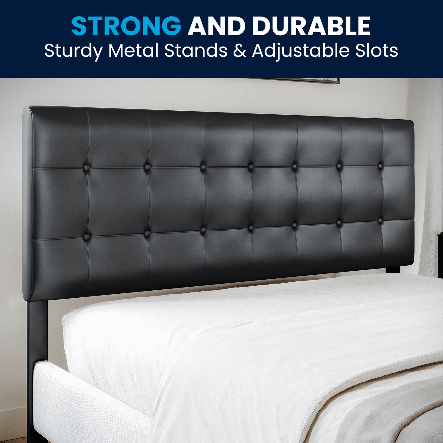 Lennox Tufted Upholstered Queen Size Headboard in Black Vinyl Black