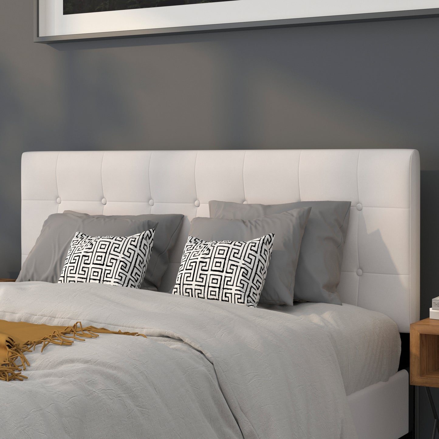 Lennox Tufted Upholstered Queen Size Headboard in White Vinyl White